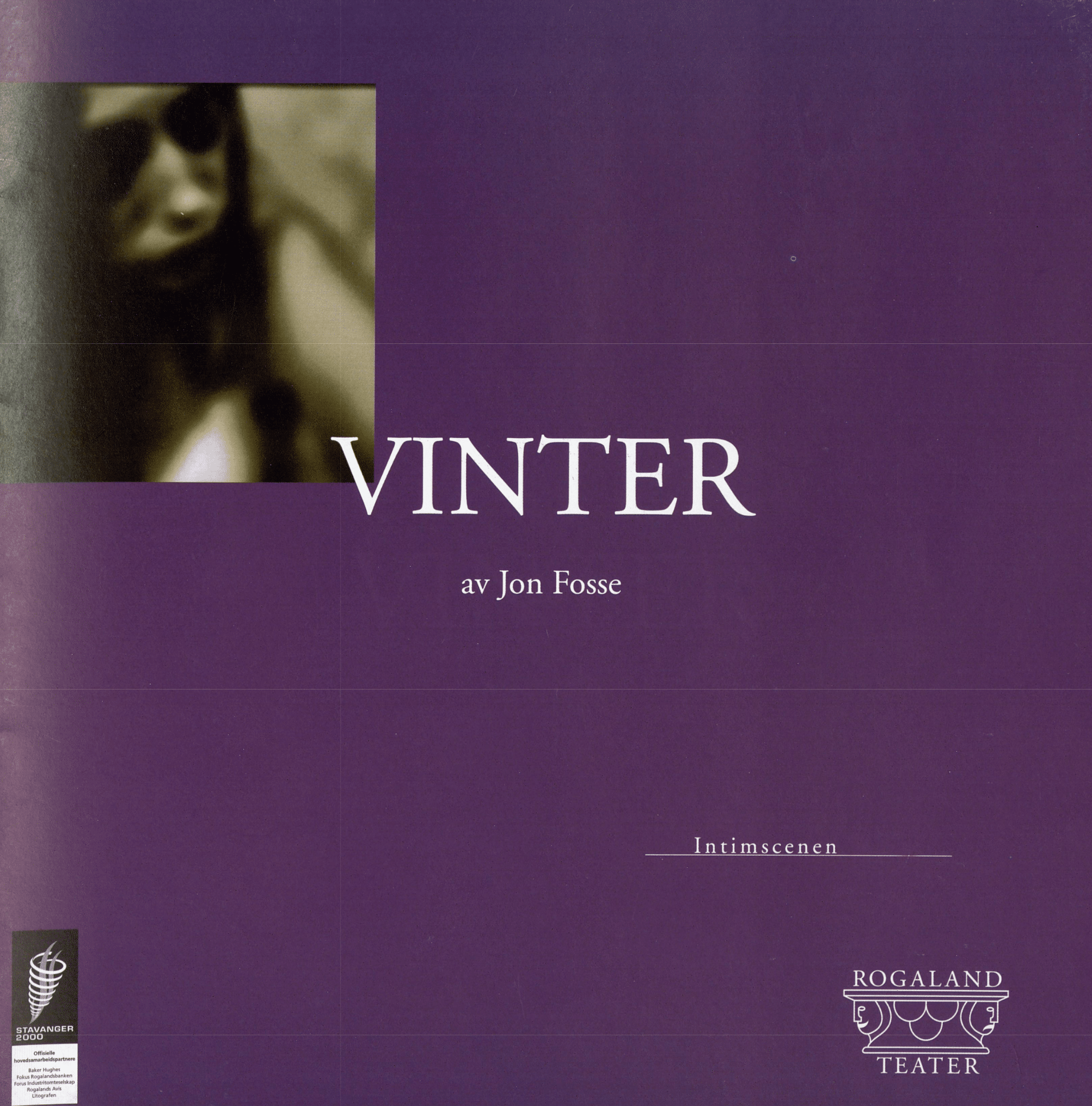 Omslaget av Vinter av Jon Fosse. Dyplilla cover med et svart-bilde av ung kvinne i venstre topp.