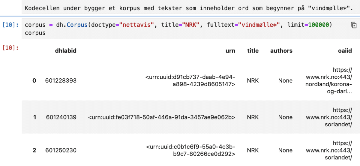 illustrasjon av kollokasjonsanalyse i dhlab app